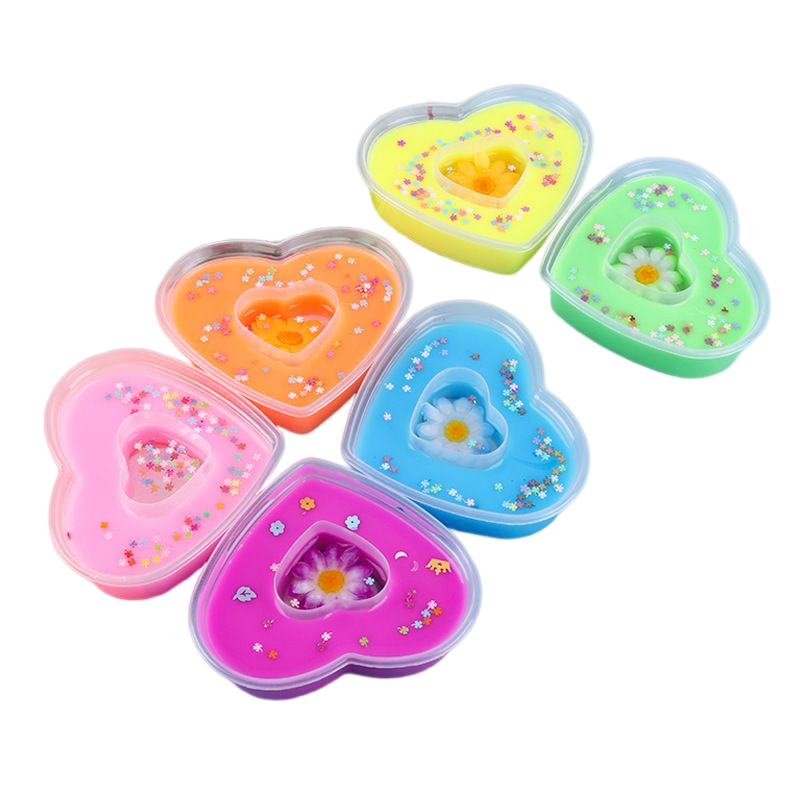 Wholesale Price Crystal Clay Slime Kit Non-toxic Putty Diy Heart Shaped Colorful Stretching Slime